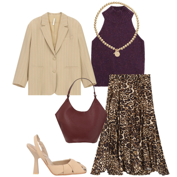 Outfit donna - Total look #2337660. Stile Chic per Serata fuori. Abbinamento con décolleté, blazer, gonne, top, borse a spalla, collane.