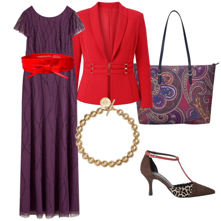 Outfit donna - Rouge. Stile Romantica per Serata fuori. Abbinamento con vestiti lunghi, décolleté, cinture, blazer, braccialetti, borse tote.
