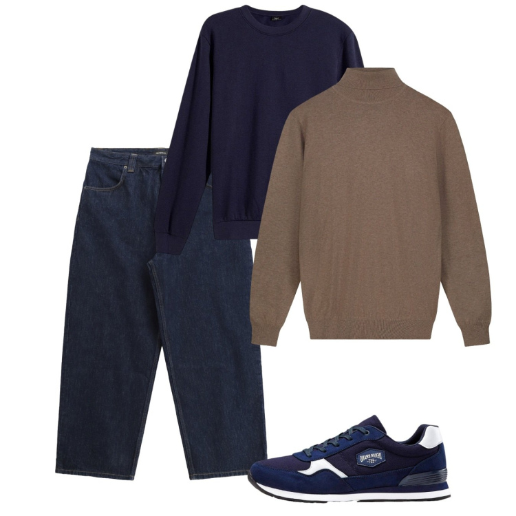 Outfit uomo - Febbraio. Stile Casual per Tutti i giorni. Abbinamento con felpe, sneakers, jeans, maglieria.