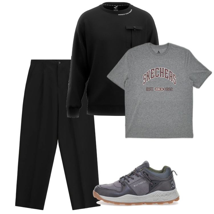 Outfit uomo - Febbraio. Stile Urban per Tutti i giorni. Abbinamento con pantaloni, t-shirt, felpe, stivali e stivaletti.