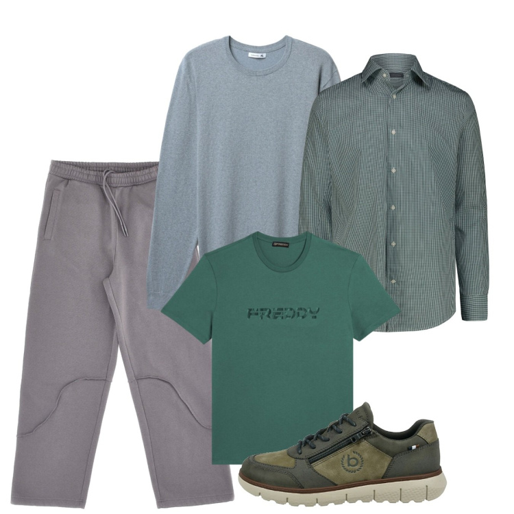 Outfit uomo - Febbraio. Stile Casual per Tutti i giorni. Abbinamento con maglieria, t-shirt, sneakers, camicie, pantaloni.