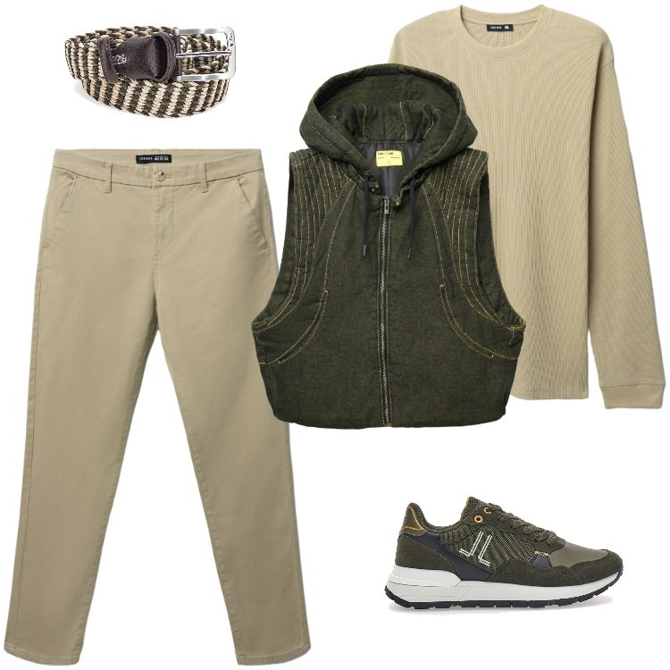 Outfit uomo - Total look #2337736. Stile Urban per Tutti i giorni. Abbinamento con pantaloni chino, maglieria, gilet, sneakers, cinture.