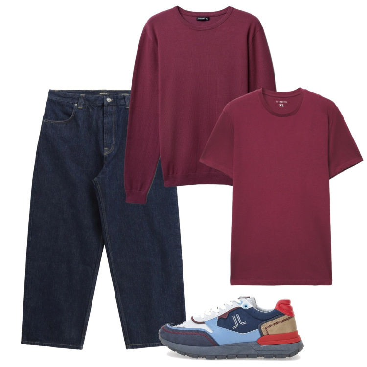 Outfit uomo - Febbraio. Stile Casual per Tutti i giorni. Abbinamento con jeans, maglieria, t-shirt, sneakers.
