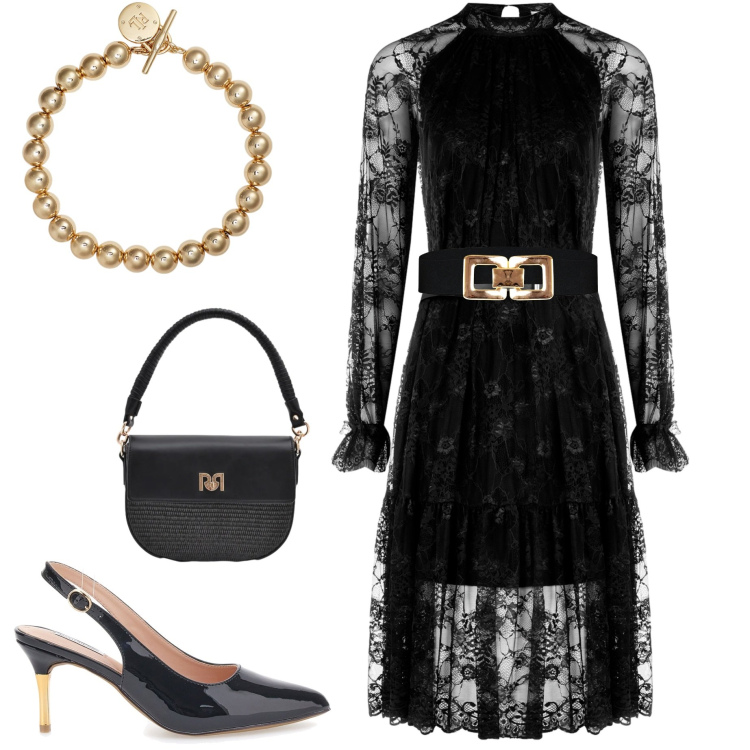 Outfit donna - Festeggiando... S. Valentino. Stile Chic per Serata fuori. Abbinamento con borse a spalla, vestiti midi/longuette, cinture, braccialetti, décolleté.
