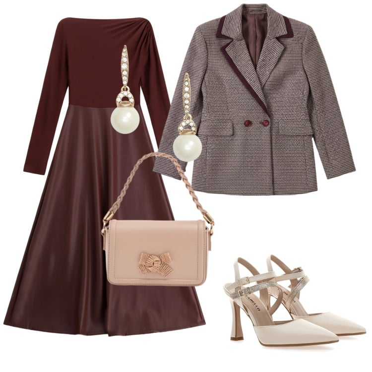 Outfit donna - San Valentino curvy mood. Stile Casual chic per Serata fuori. Abbinamento con pochette, blazer, vestiti lunghi, orecchini, décolleté.