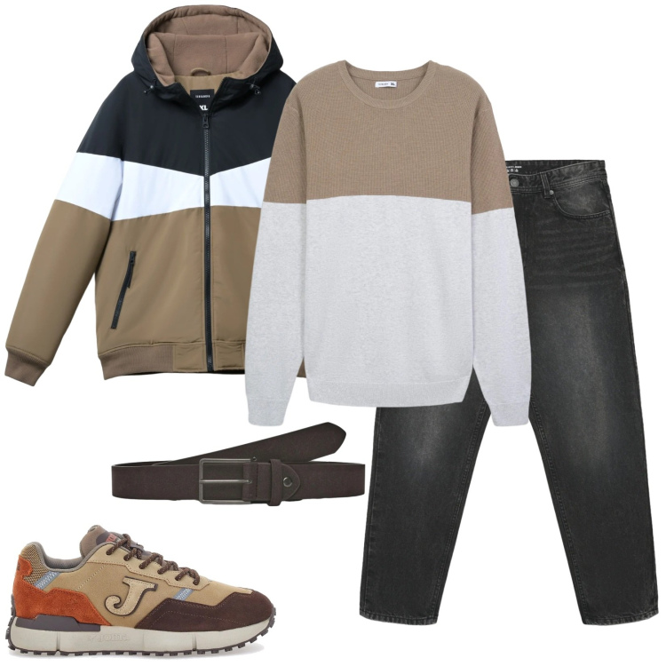 Outfit uomo - Total look #2337822. Stile Urban per Tutti i giorni. Abbinamento con cinture, piumini, maglieria, jeans, sneakers.