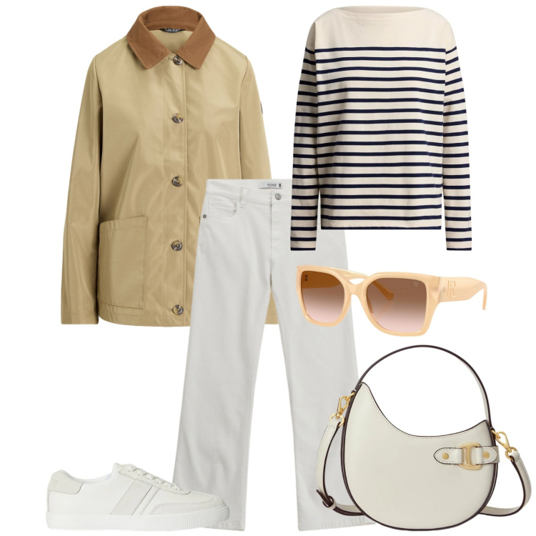 Outfit donna - Total look #2337827. Stile Casual chic per Tutti i giorni. Abbinamento con jeans, maglieria, occhiali da sole, borse a tracolla, sneakers, giacche.