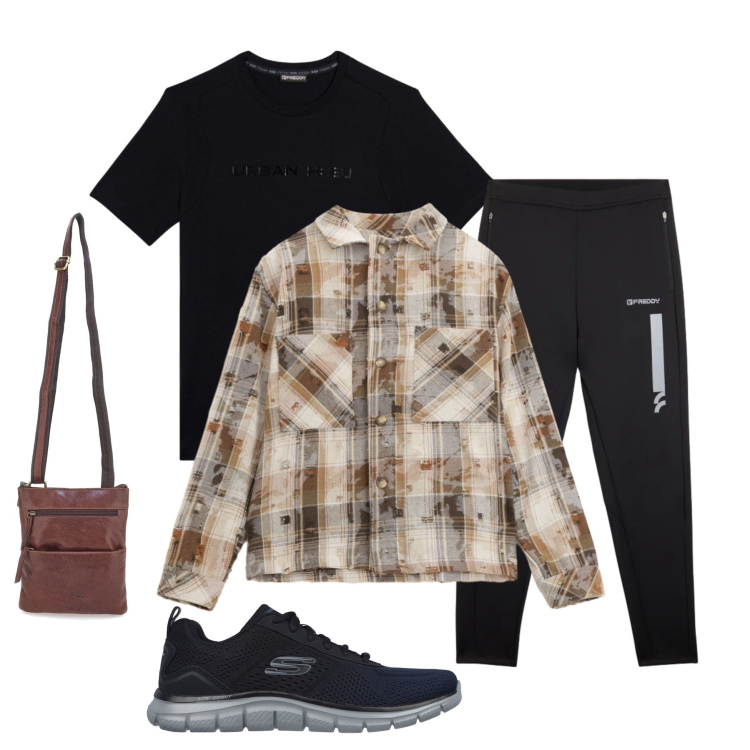 Outfit uomo - Street Heritage & Earth Tones. Stile Urban per Tutti i giorni. Abbinamento con camicie, pantaloni, t-shirt, sneakers, portafogli.