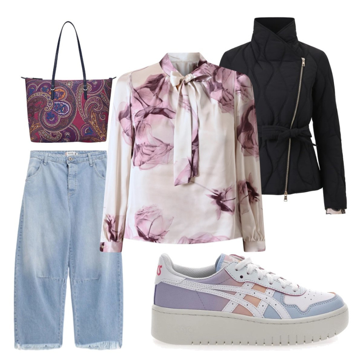 Outfit donna - Vado all’appuntamento. Stile Casual per Tutti i giorni. Abbinamento con jeans, piumini, bluse, borse tote, sneakers.