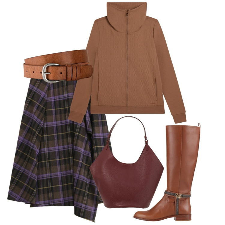 Outfit donna - Febbraio. Stile Bon Ton per Scuola/Università. Abbinamento con stivali, cinture, gonne lunghe, borse a spalla, felpe.