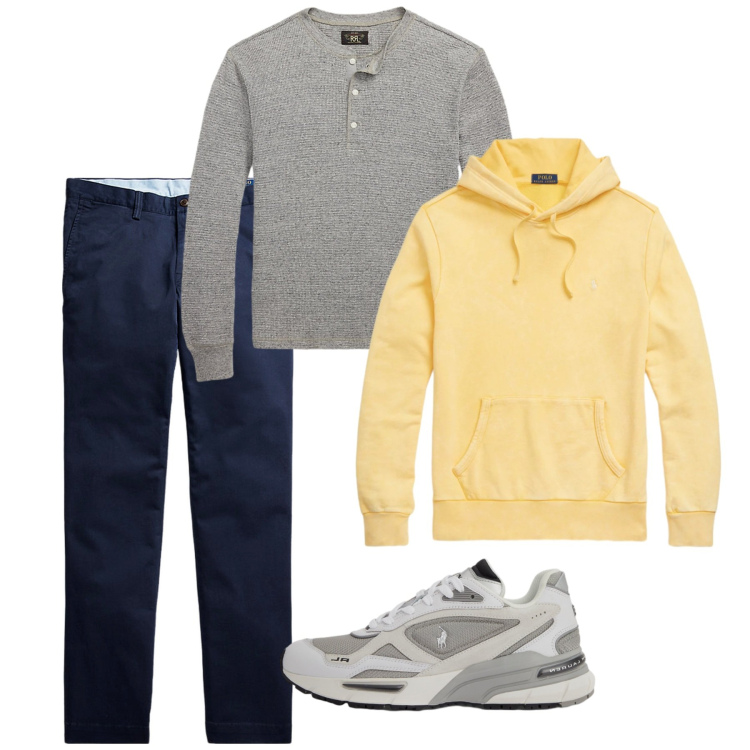 Outfit uomo - Febbraio. Stile Casual per Tutti i giorni. Abbinamento con felpe con cappuccio, pantaloni, t-shirt, sneakers.