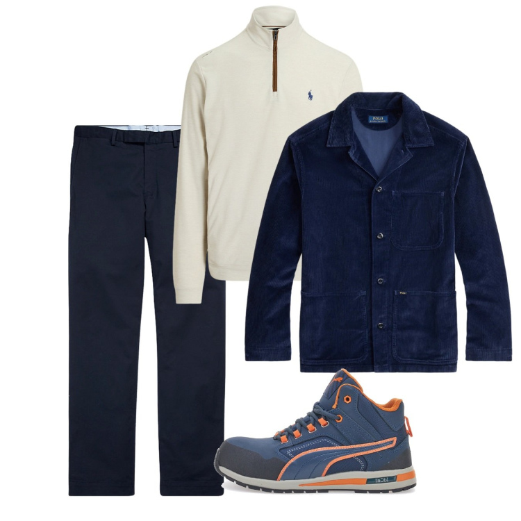 Outfit uomo - Febbraio pile. Stile Casual per Tutti i giorni. Abbinamento con pantaloni chino, giacche, pullovers, scarpe stringate.