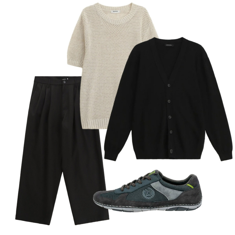 Outfit uomo - Febbraio. Stile Casual per Tutti i giorni. Abbinamento con pantaloni, maglieria, cardigans, sneakers.