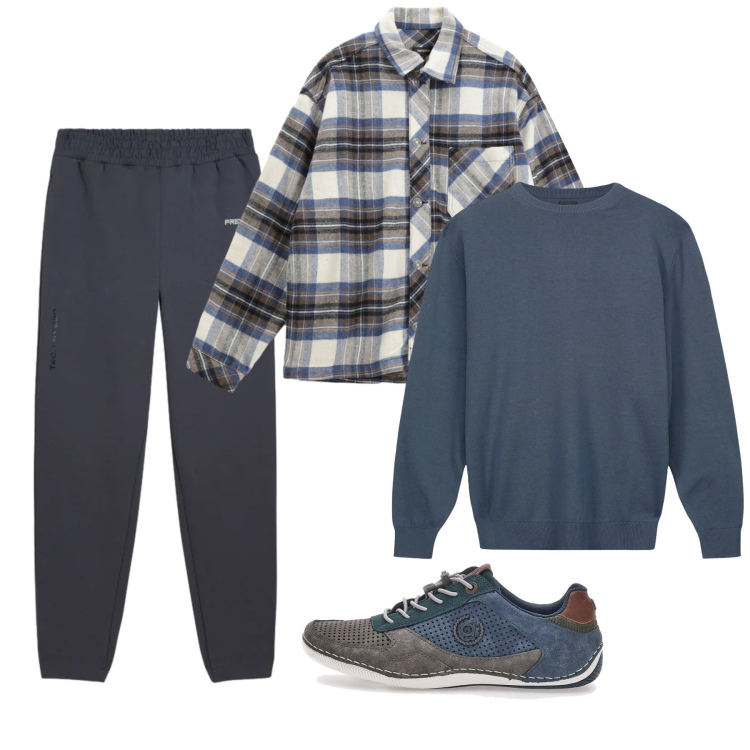 Outfit uomo - Febbraio Weekend. Stile Casual per Tutti i giorni. Abbinamento con camicie, pantaloni, scarpe stringate, maglieria.