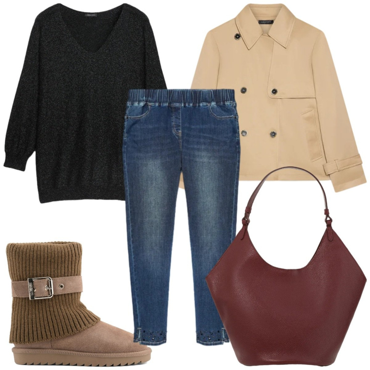 Outfit donna - Total look #2337898. Stile Basic per Tutti i giorni. Abbinamento con trench, jeggings, maglieria, borse a spalla, stivaletti.