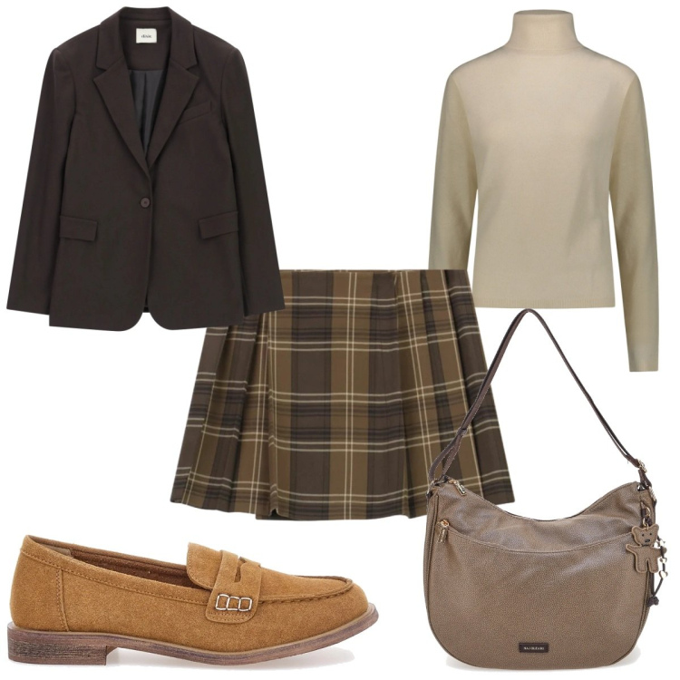 Outfit donna - Total look #2337902. Stile Preppy per Tutti i giorni. Abbinamento con minigonne, blazer, maglieria, borse a spalla, mocassini.