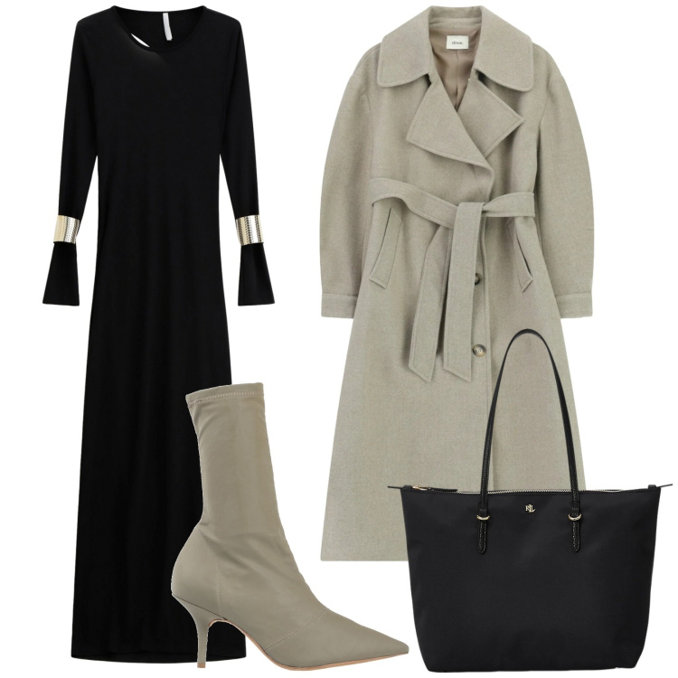 Outfit donna - Total look #2337911. Stile Chic per Tutti i giorni. Abbinamento con stivaletti, vestiti lunghi, cappotti, borse tote.