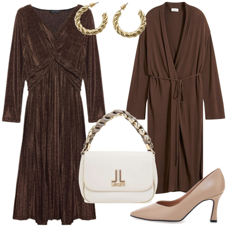 Outfit donna - Total look #2337915. Stile Chic per Serata fuori. Abbinamento con cappotti, vestiti lunghi, orecchini, borse a tracolla, décolleté.