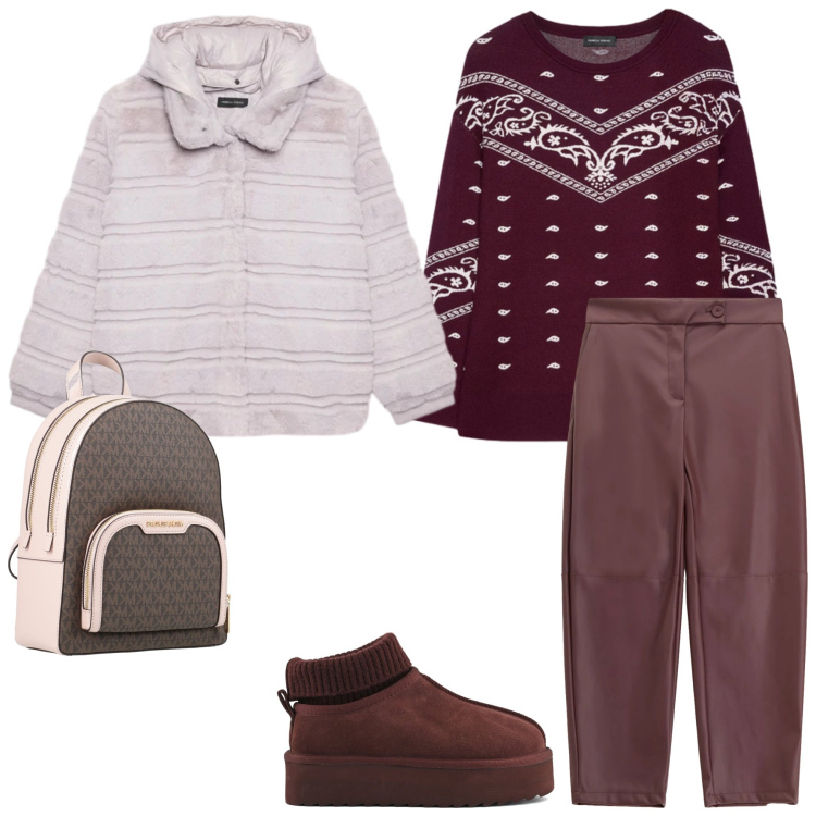 Outfit donna - Total look #2337944. Stile Bon Ton per Scuola/Università. Abbinamento con zaini, pantaloni, maglieria, ecopellicce, sabot.