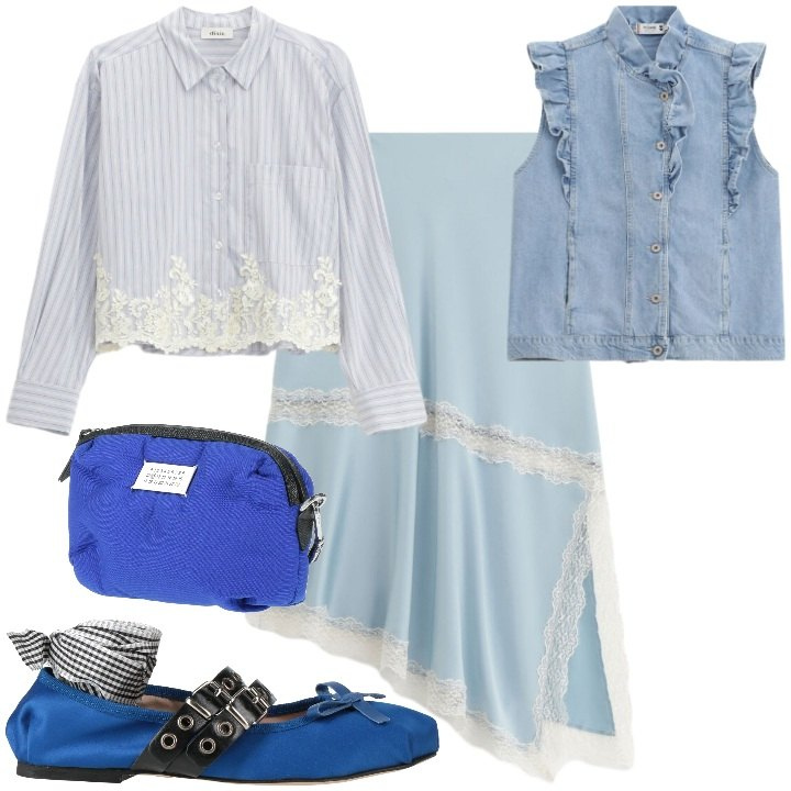 Outfit donna - Romantic, but make it Glam. Stile Glamour per Serata fuori. Abbinamento con ballerine, marsupi, gonne longuette, camicie, gilet.