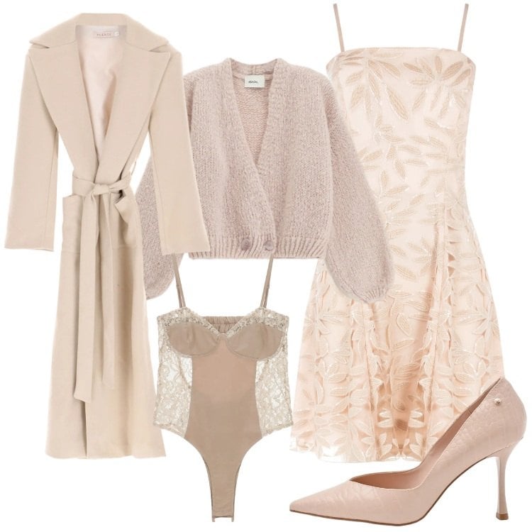 Outfit donna - Romantic, but make it Glam. Stile Glamour per Serata fuori. Abbinamento con body, cardigans, cappotti, décolleté, vestiti corti.