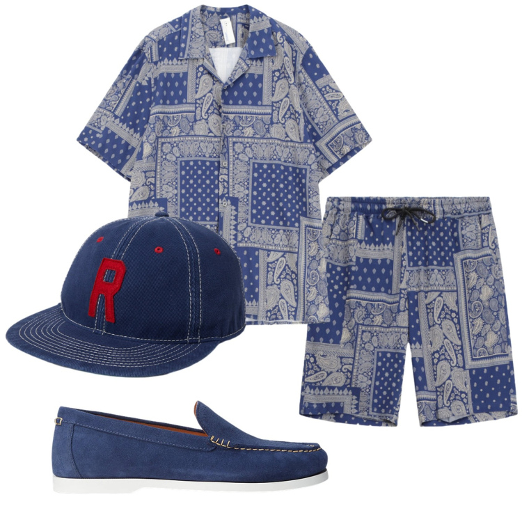 Outfit uomo - Total look #2338025. Stile Casual per Tutti i giorni. Abbinamento con bermuda, camicie a manica corta, cappelli con visiera, scarpe stringate.