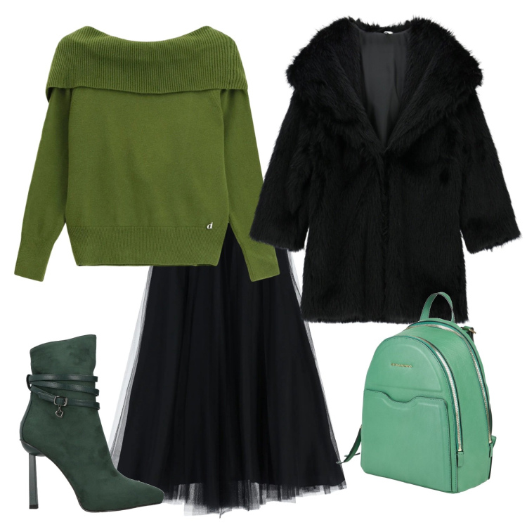 Outfit donna - Total look #2338032. Stile Glamour per Ufficio. Abbinamento con stivaletti, zaini, cappotti, gonne lunghe, maglieria.