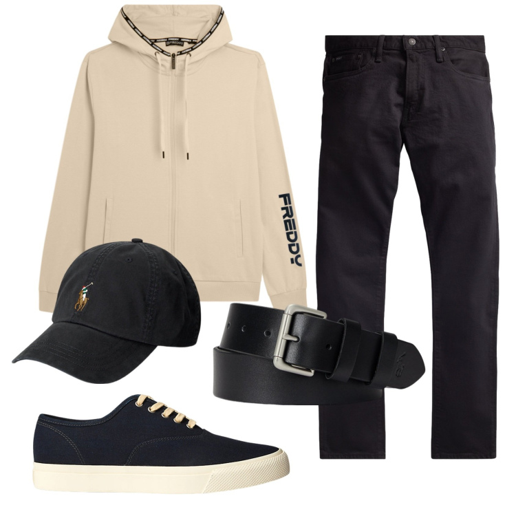 Outfit uomo - Total look #2338039. Stile Casual per Ufficio. Abbinamento con felpe con cappuccio, sneakers, cinture, cappelli, jeans.