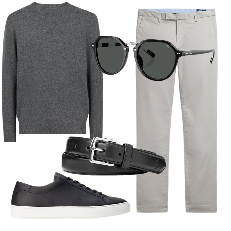 Outfit uomo - Total look #2338043. Stile Casual per Ufficio. Abbinamento con cinture, sneakers, occhiali da sole, pantaloni, maglieria.