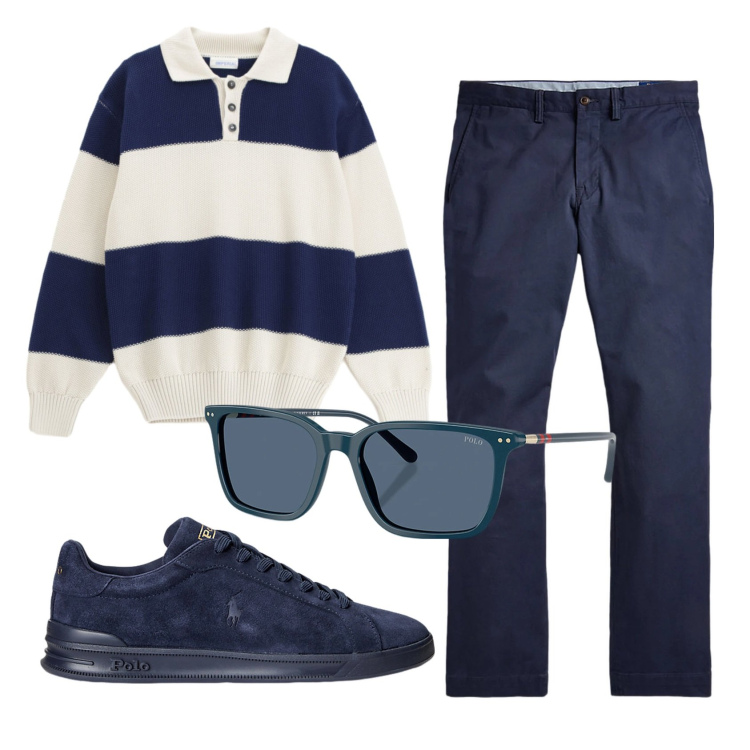 Outfit uomo - Total look #2338046. Stile Business/Elegante per Ufficio. Abbinamento con maglieria, sneakers, pantaloni, occhiali da sole.