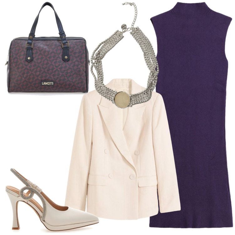 Outfit donna - Total look #2338047. Stile Bon Ton per Serata fuori. Abbinamento con blazer, vestiti midi/longuette, collane, borse a mano, décolleté.