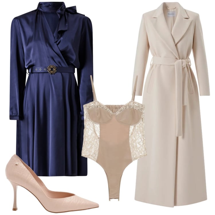 Outfit donna - Serata glam. Stile Glamour per Serata fuori. Abbinamento con décolleté, cappotti, vestiti corti, body.