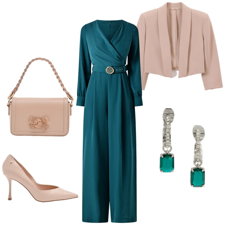 Outfit donna - Total look #2338071. Stile Chic per Cerimonia. Abbinamento con tute, bolero, pochette, décolleté, orecchini.