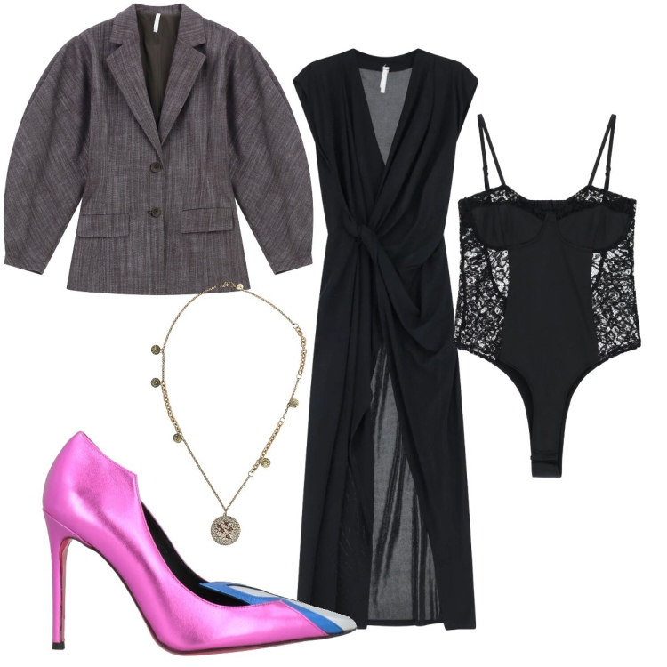 Outfit donna - Total look #2338073. Stile Glamour per Serata fuori. Abbinamento con décolleté, vestiti lunghi, blazer, body, ciondoli.