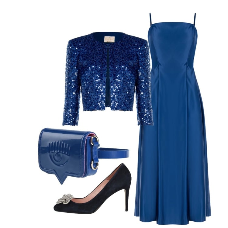 Outfit donna - Femminilità in primo piano. Stile Glamour per Serata fuori. Abbinamento con marsupi, décolleté, bolero, vestiti midi/longuette.