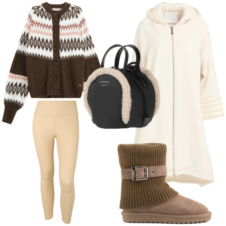 Outfit donna - Montagna arrivooo. Stile Casual per Tutti i giorni. Abbinamento con cappotti, zaini, leggings, cardigans, stivaletti.
