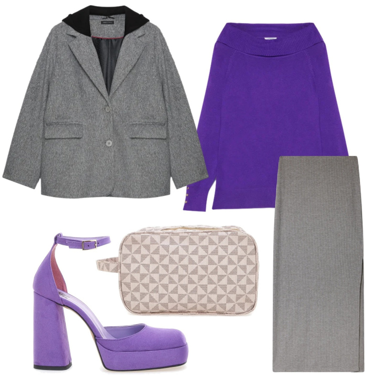 Outfit donna - Moda quotidiana. Stile Casual per Tutti i giorni. Abbinamento con gonne lunghe, maglieria, cappotti, décolleté, valigie.