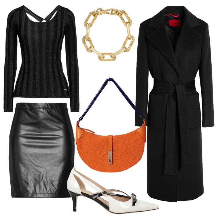 Outfit donna - Décolleté mania. Stile Chic per Serata fuori. Abbinamento con décolleté, minigonne, pullovers, cappotti, borse a spalla, braccialetti.