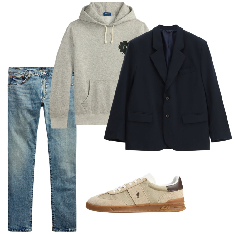 Outfit uomo - Febbraio. Stile Casual per Tutti i giorni. Abbinamento con giacche, jeans, felpe con cappuccio, sneakers.