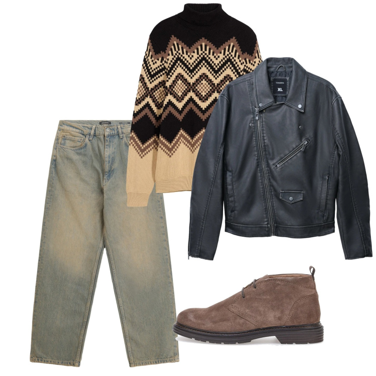 Outfit uomo - Febbraio. Stile Casual per Tutti i giorni. Abbinamento con maglieria, giacche, jeans, scarpe stringate.