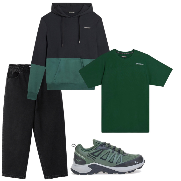 Outfit uomo - Febbraio. Stile Casual per Tutti i giorni. Abbinamento con jeans dritti, felpe con cappuccio, t-shirt, sneakers.