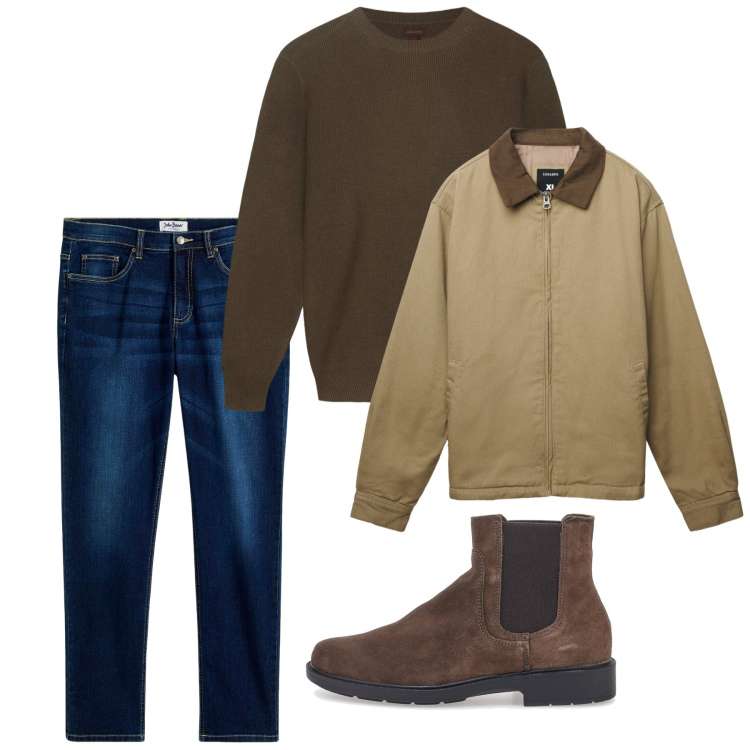 Outfit uomo - Febbraio casual. Stile Casual per Tutti i giorni. Abbinamento con jeans, cappotti, stivali e stivaletti, maglieria.