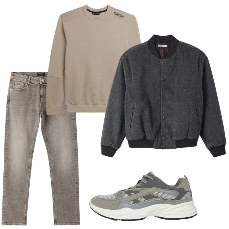 Outfit uomo - Febbraio. Stile Casual per Tutti i giorni. Abbinamento con sneakers, bomber, jeans, felpe.