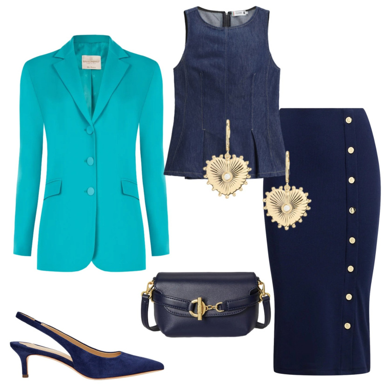 Outfit donna - Total look #2338144. Stile Bon Ton per Cerimonia. Abbinamento con top, blazer, gonne, orecchini, décolleté, borse a tracolla.