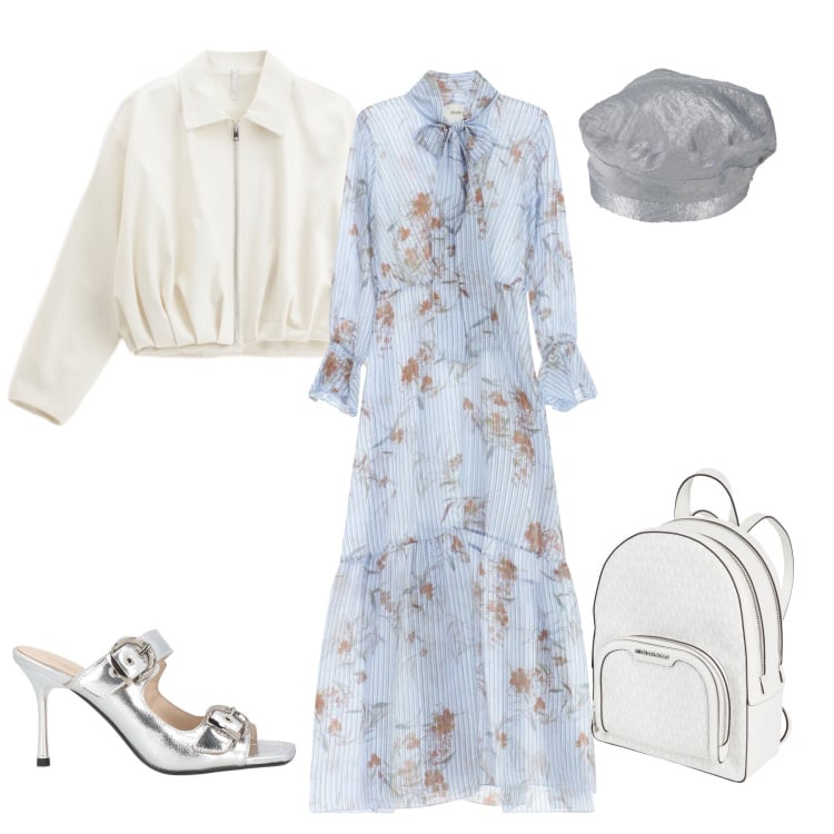 Outfit donna - Silver Frost. Stile Glamour per Tutti i giorni. Abbinamento con cappelli e berretti, zaini, sandali in pelle, bomber, vestiti lunghi.