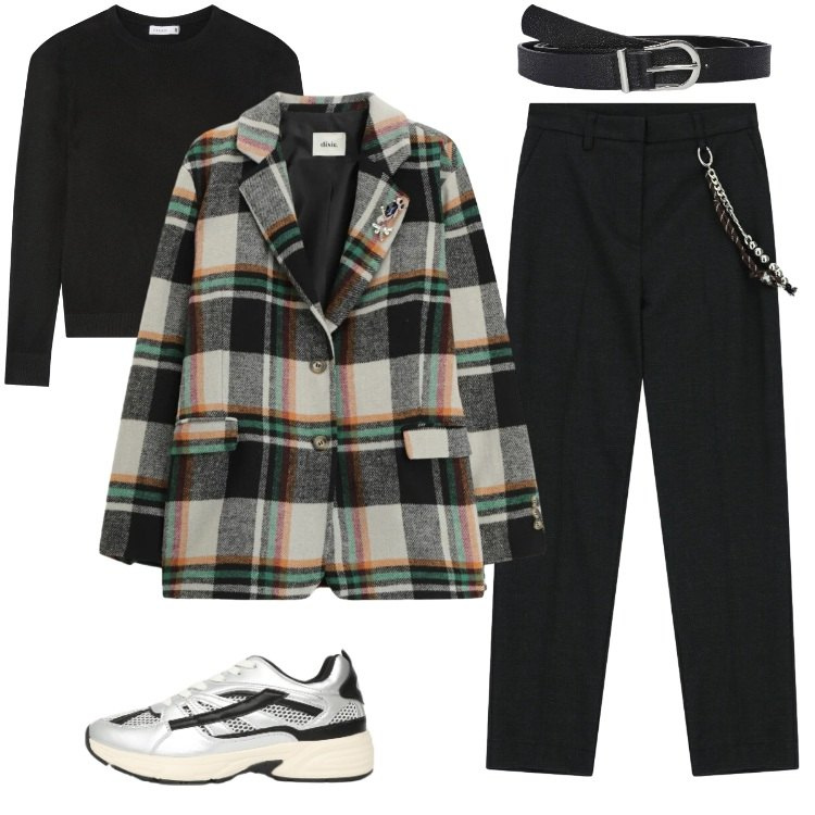 Outfit donna - Total look #2338149. Stile Mannish per Serata fuori. Abbinamento con maglieria, cinture, sneakers, pantaloni, blazer.