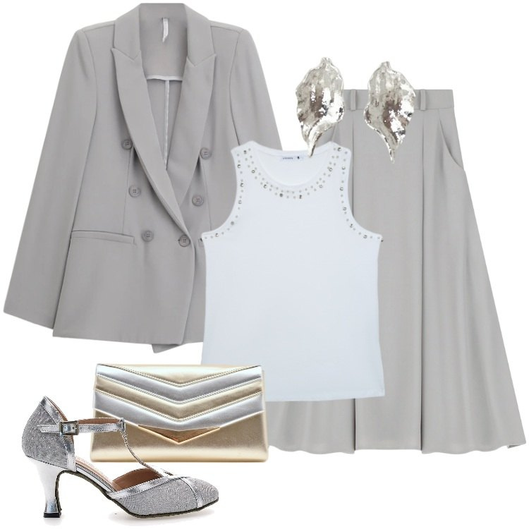 Outfit donna - Total look #2338151. Stile Glamour per Serata fuori. Abbinamento con gonne lunghe, blazer, canottiere, orecchini, pochette, décolleté.