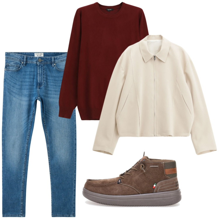 Outfit uomo - Febbraio. Stile Casual per Tutti i giorni. Abbinamento con jeans skinny, cappotti, maglieria, stivali e stivaletti.