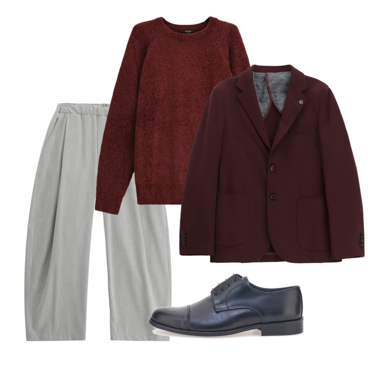 Outfit uomo - Febbraio. Stile Trendy per Serata speciale. Abbinamento con giacche, maglieria, pantaloni, scarpe stringate.
