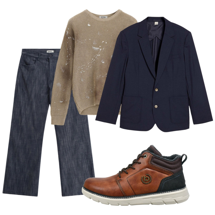 Outfit uomo - Febbraio. Stile Casual per Tutti i giorni. Abbinamento con giacche, maglieria, jeans, stivali e stivaletti.